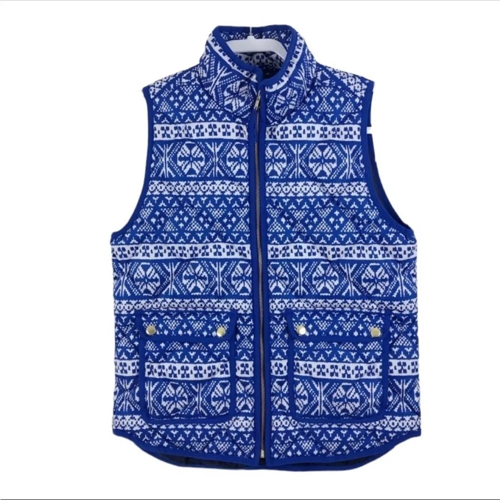 J.Crew Blue Excursion Fair Isle Puffer Vest